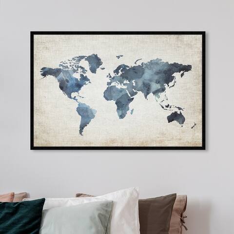 Oliver Gal 'Mapamundi New Worlds v2' Maps and Flags Framed Wall Art Prints World Maps - Blue, Brown