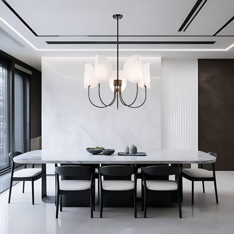5-Light 31" Wide Contemporary Candle Style Chandelier with Semi-Open White Fabric Shade