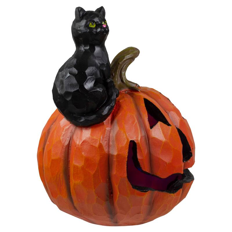 10" LED Lighted Jack-O-Lantern and Black Cat Tabletop Halloween Figure