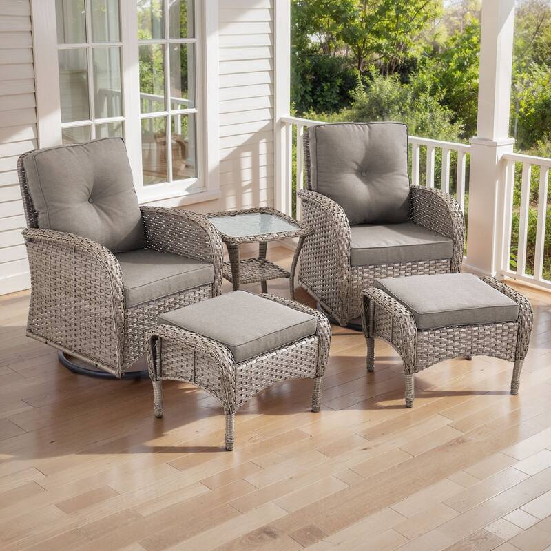Gymojoy Premium Wicker Patio Furniture Set - Ultimate Comfort & Weather-Resistant Design - Grey Wicker / Grey Cusion - Swivel Chair