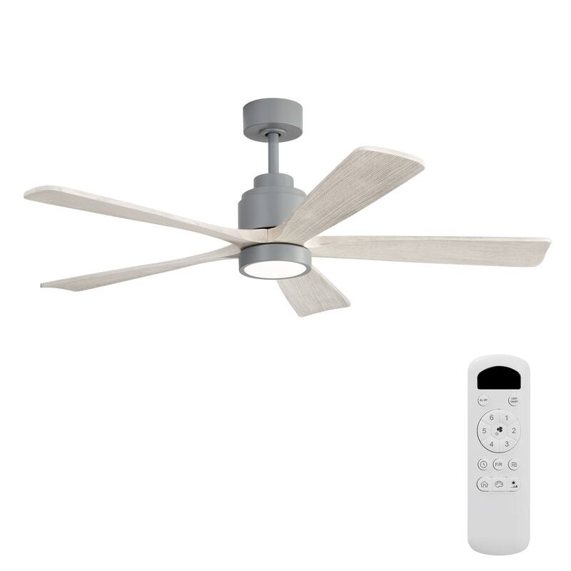 52 Inch Ceiling Fan with Blades 18W Three Color Dimmable Light Memory Function & Reversible Motor - Cement Grey