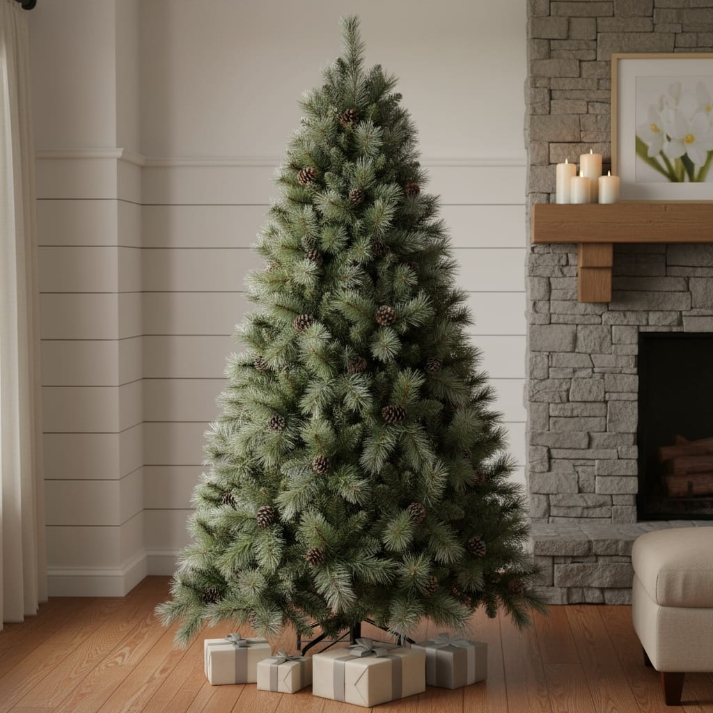 HomeRoots 7' Full Pine Christmas Tree With Decorations - Green - 53.00 in. x 84.00 in. x 53.00 in.