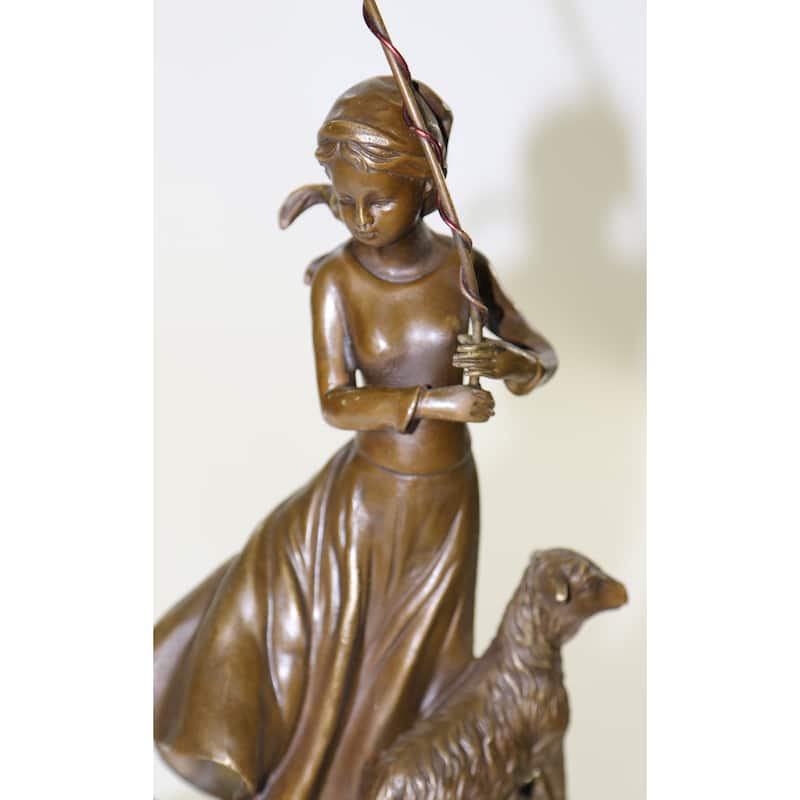 Art Deco Sculpture Shepherd Girl Woman With 2 Sheep Bronze Statue Figurine Sale