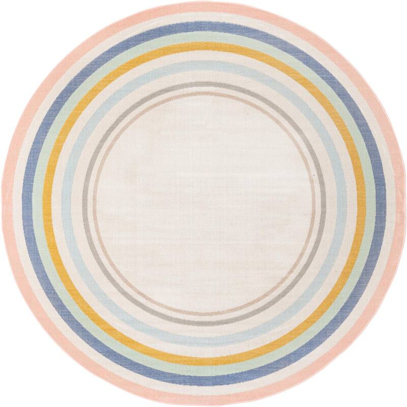 Contemporary Heloise Collection Area Rug - 5' Round - Ivory-Multi