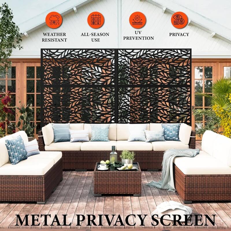 Privacy Screen, Privacy Screens and Panel, Freestanding Decorative Fence for Patio Lawn, Leave Style