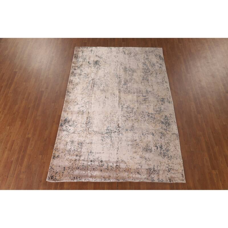 Beige Abstract Modern Area Rug Handmade Wool Carpet - 6'6" x 9'10"