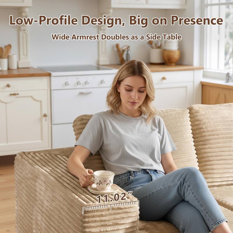 HOOOWOOO U-Shaped Plush Corduroy Modular Sectional Sofa with Chaise Lounge