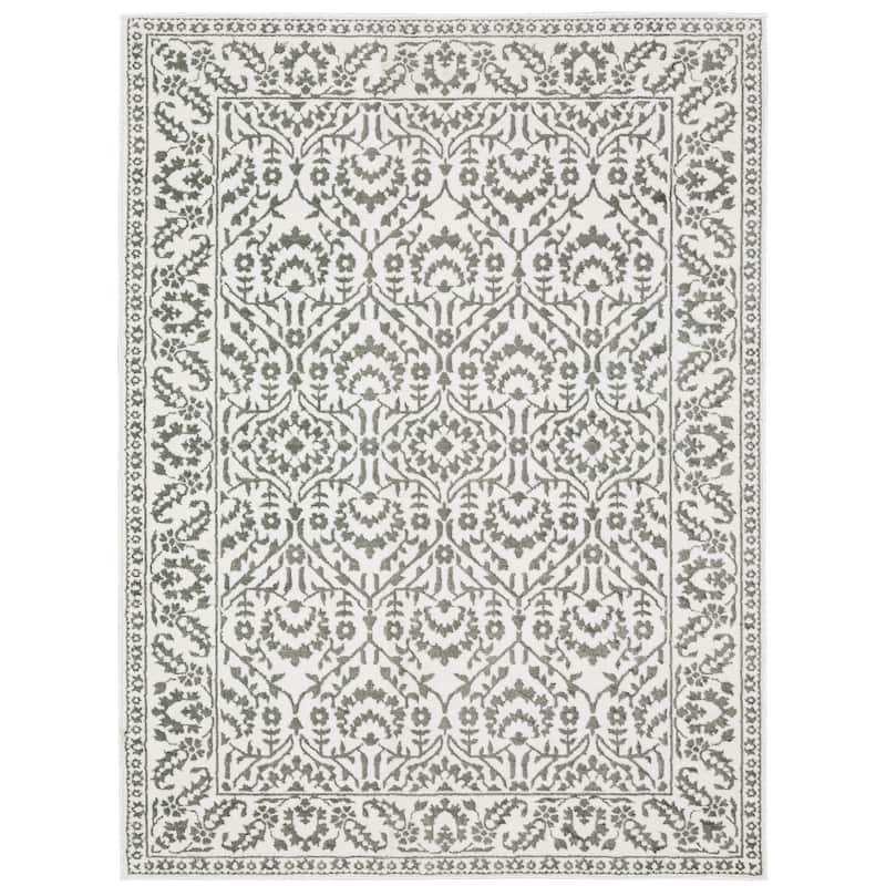Montgeron Grey White Floral Border Casual Area Rug