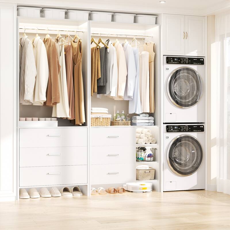 Cimly Set of 2 Closet Organizer with Drawers, Closet System with Hanging Rods and Storage Shelves