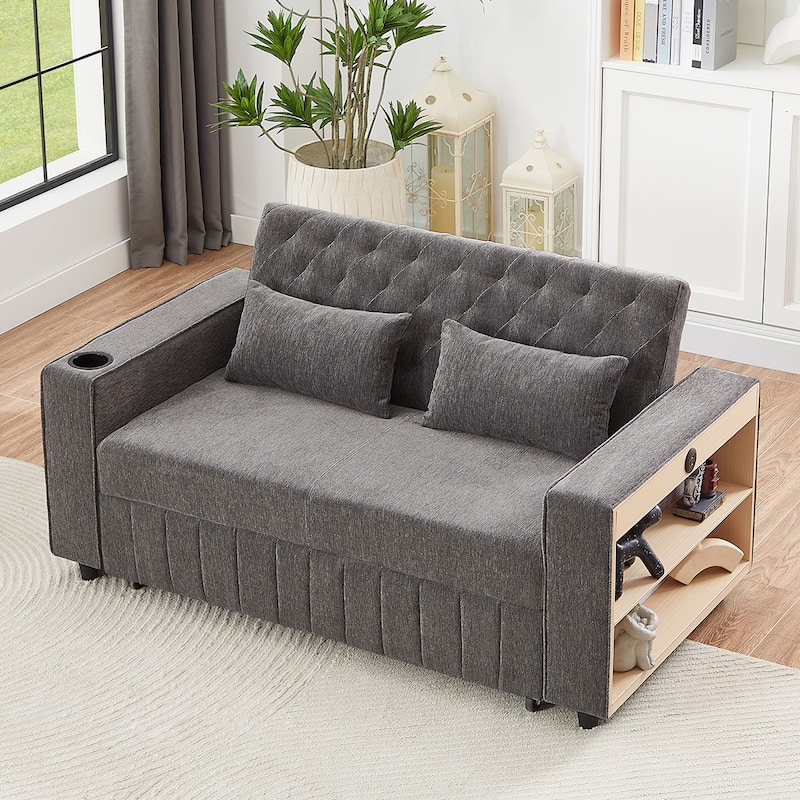 Roomfitters 61.4" Pull-Out Convertible Loveseat Sofa Bed with Adjustable Backrest for Living Room