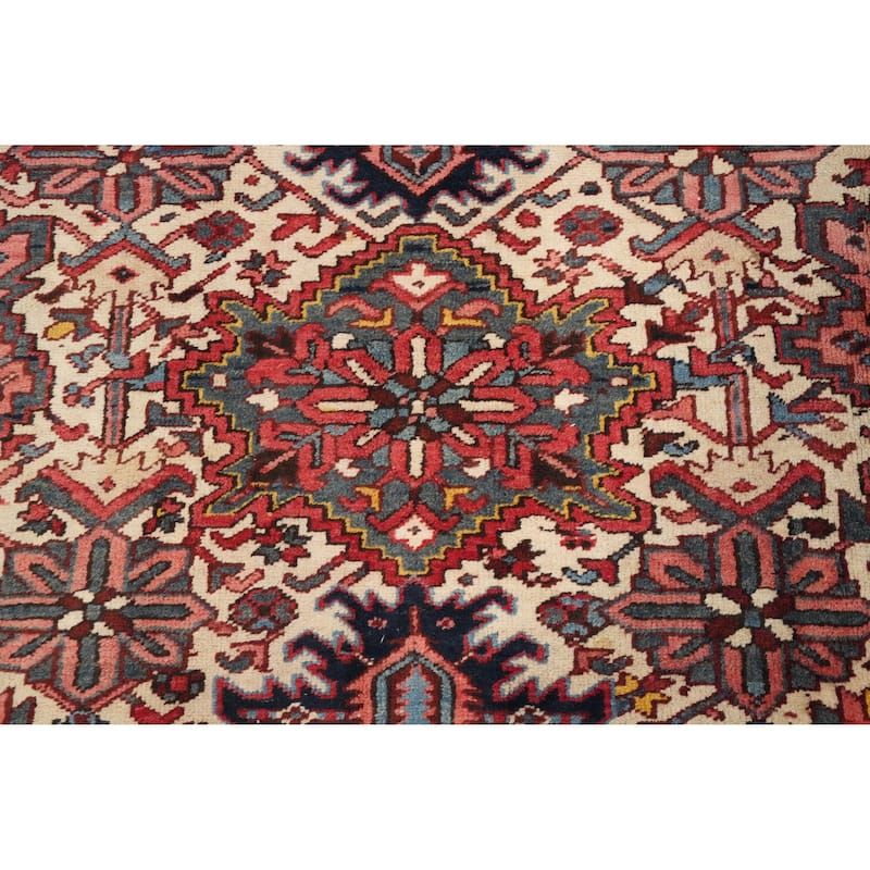 Hand Knotted Oriental 100% Wool Carpet Traditional Geometric Beige & Ivories Heriz Area Rug - 9' 7'' X 7' 5''