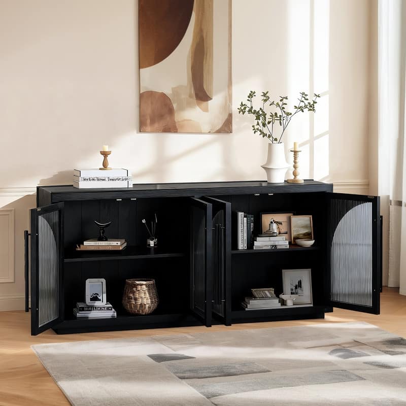Spruce & Spring Modern American Black Oak Sideboard, Stylish Storage Buffet Cabinet for Dining & Living Room