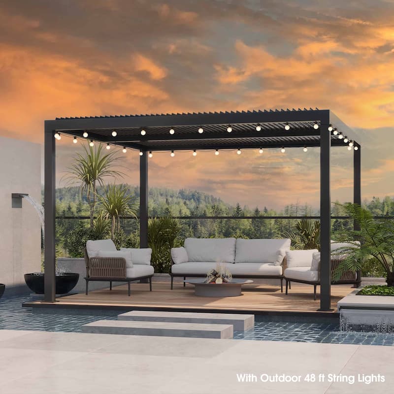 PURPLE LEAF Louvered Pergola with Solar Lights Hardtop Gazebo for Patio