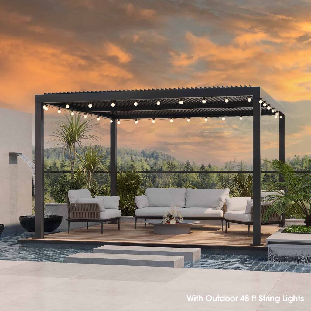 PURPLE LEAF Louvered Pergola with Solar Lights Hardtop Gazebo for Patio