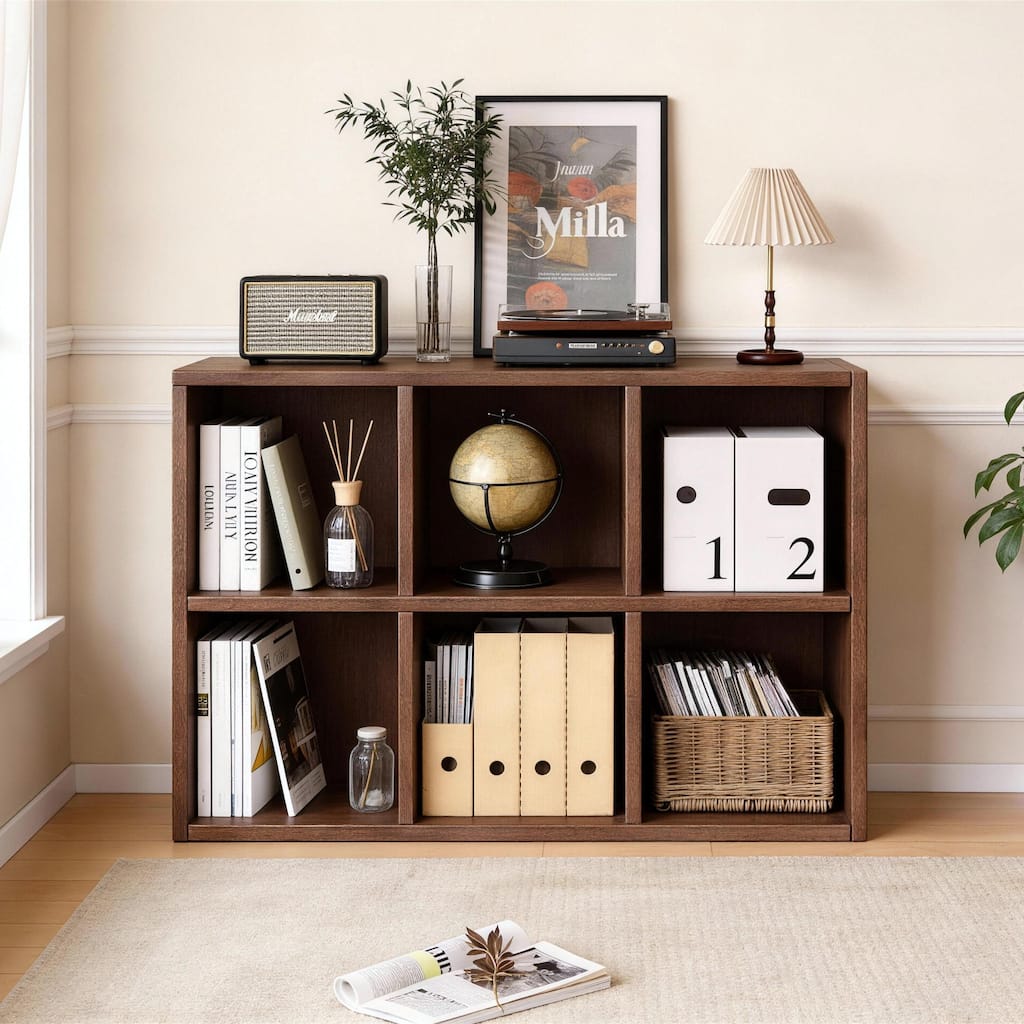 Book Shelf with 6 Storage Place Wooden Bookshelf Storage Organizer Diaplay Cabinet