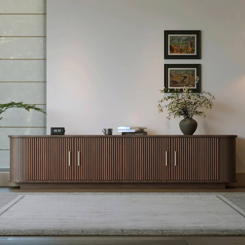 Modern 70" TV Stand for TVs up to 80", Media Entertainment Center with Storage Cabinet - Dark Brown
