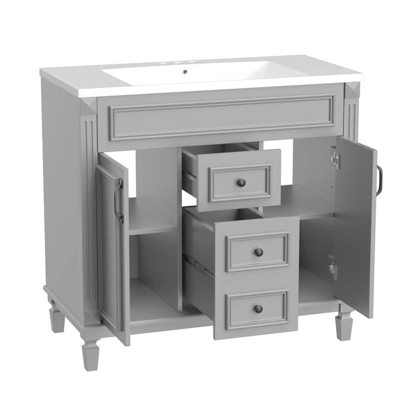 36'' Freestanding Bathroom Vanity with Integrated Ceramic Sink and Drawers