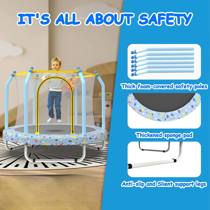 55'' Kids Indoor & Outdoor Trampoline with Basketball Hoop
