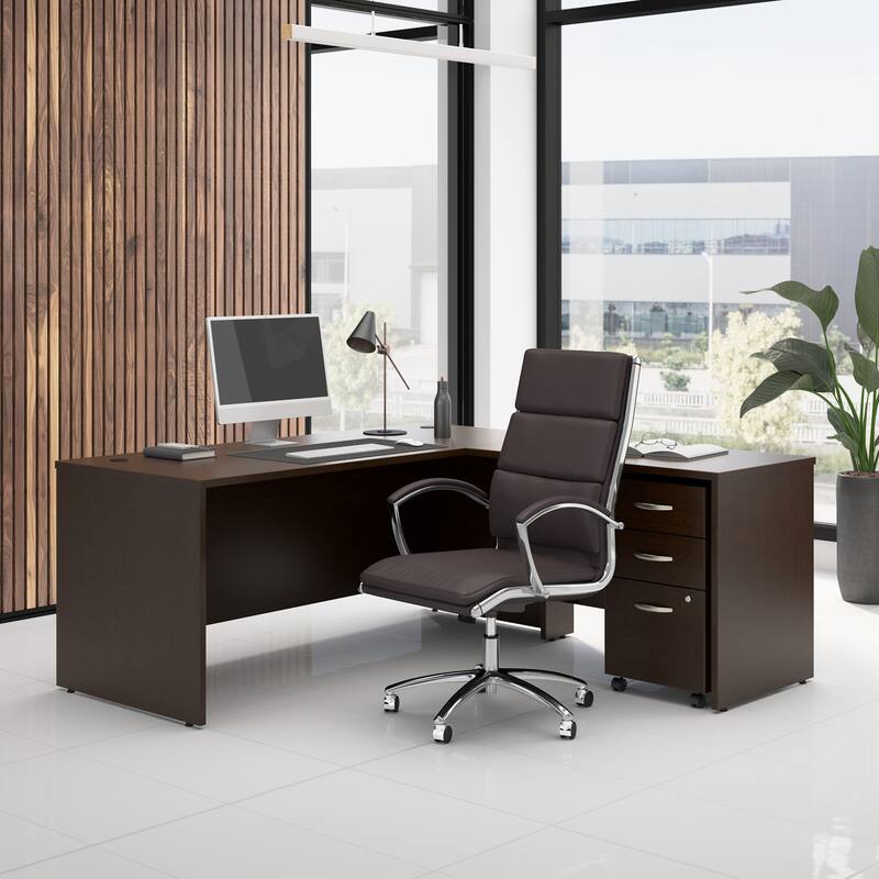 Series C 60W L Shaped Desk with Drawers by Bush Business Furniture - Mocha Cherry