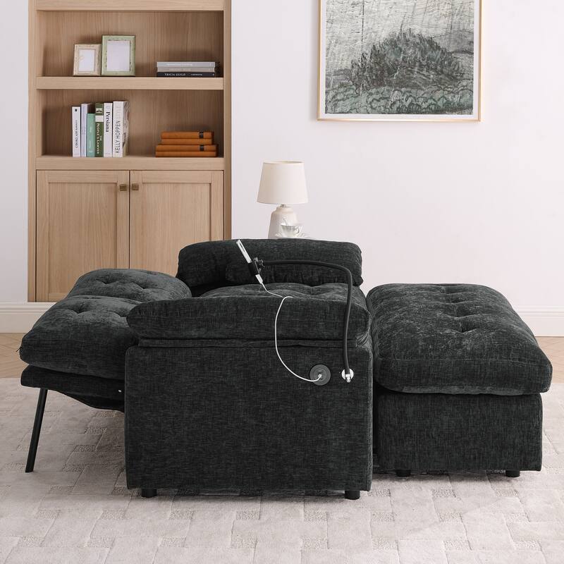 Double Recliner Chair with Adjustable Backrest, Storage Ottoman, USB Port & Phone Stand
