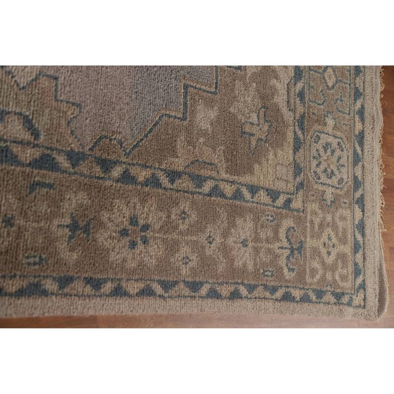 Geometric Oushak Style Area Rug Hand-knotted Oriental Wool Carpet - 8'9"x 11'9"