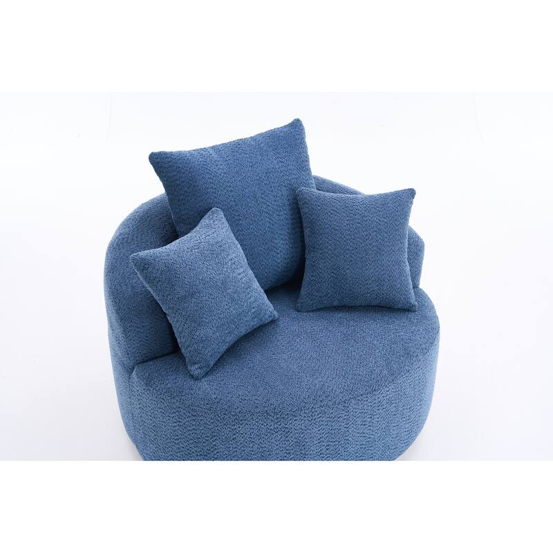 Oversized Swivel Round Barrel Chair, Ergonomic Single Sofa Chair, Upholstered Accent Chair with 3 Removable Pillows