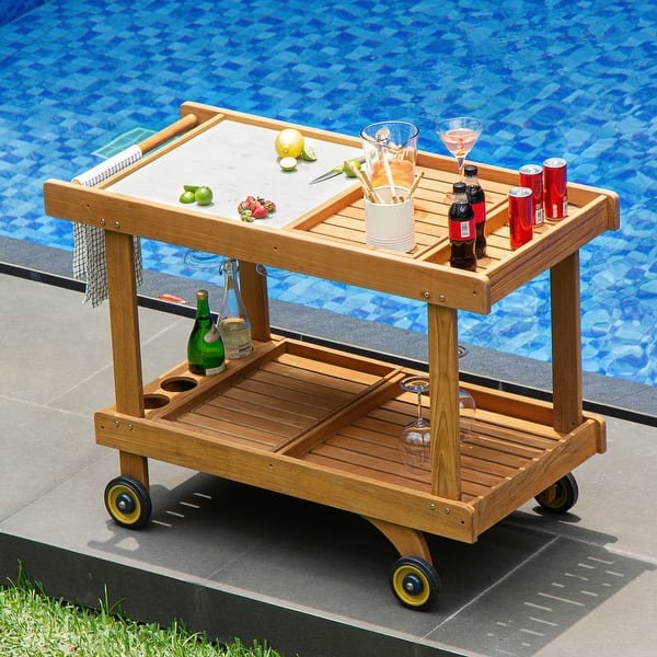 slide 2 of 14, Cambridge Casual Mozaic Teak Wood Outdoor Bar Cart Natural Teak