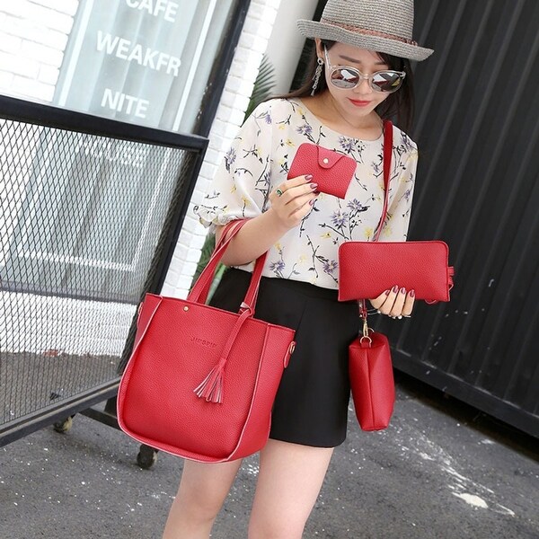 4Pcs Luxury Fashion Women Tassels Wallet Card Holder Handbag Crossbody Bag Set - M. Opens flyout.