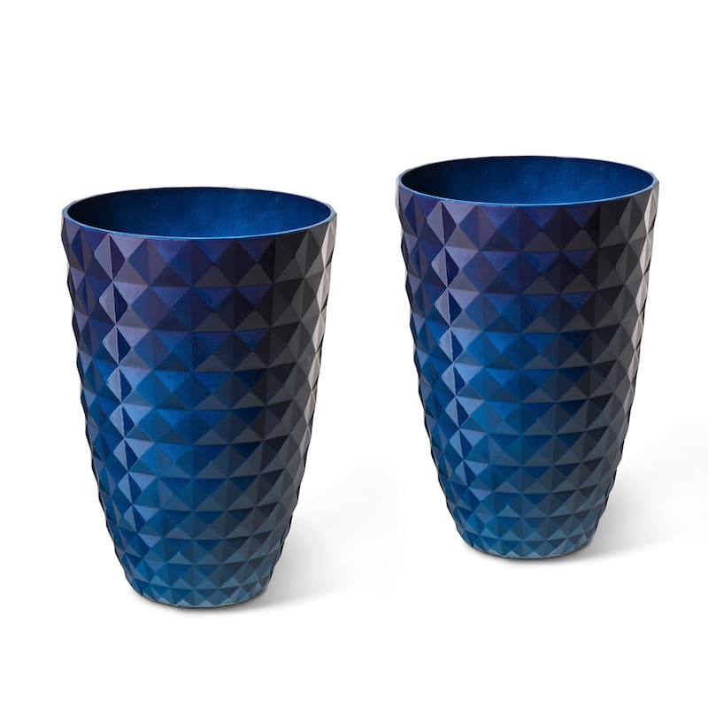 Glitzhome Oversized Eco-Friendly PE Tall Planter Porch Flowerpot (Set of 2) - 19.75"H Blue