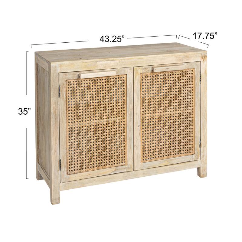 Mango Wood and Cane 2-Door Cabinet with 2 Shelves
