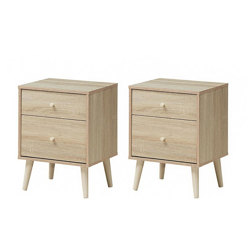 Gymax Nightstand 2-Drawer Beside End Side Table w/Rubber Legs - Oak - 4-drawer