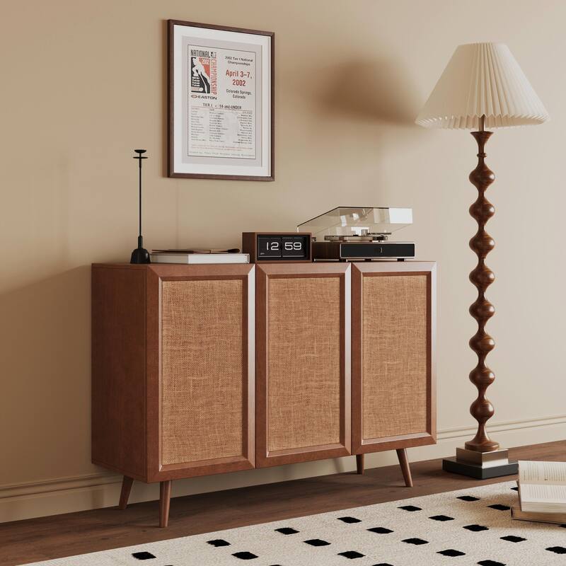 Farmhouse TV Stand with Storage - Entryway Console Cabinet, White