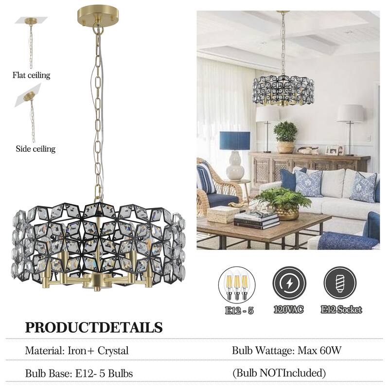 Crystal Ceiling Light Decorative Lighting Fixture with Metal Frame, Exquisite Hanging Crystal Chandelier for Foyer Study