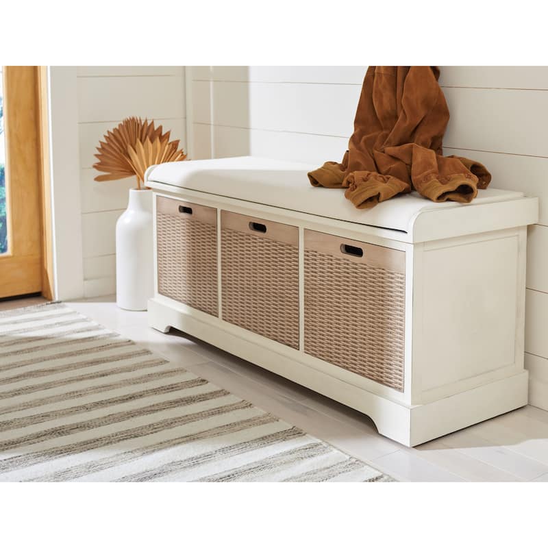 SAFAVIEH Fiorello 3-Drawer with Cushion Storage Bench - 47.3" W x 15" L x 19" H - 47Wx15Dx19H