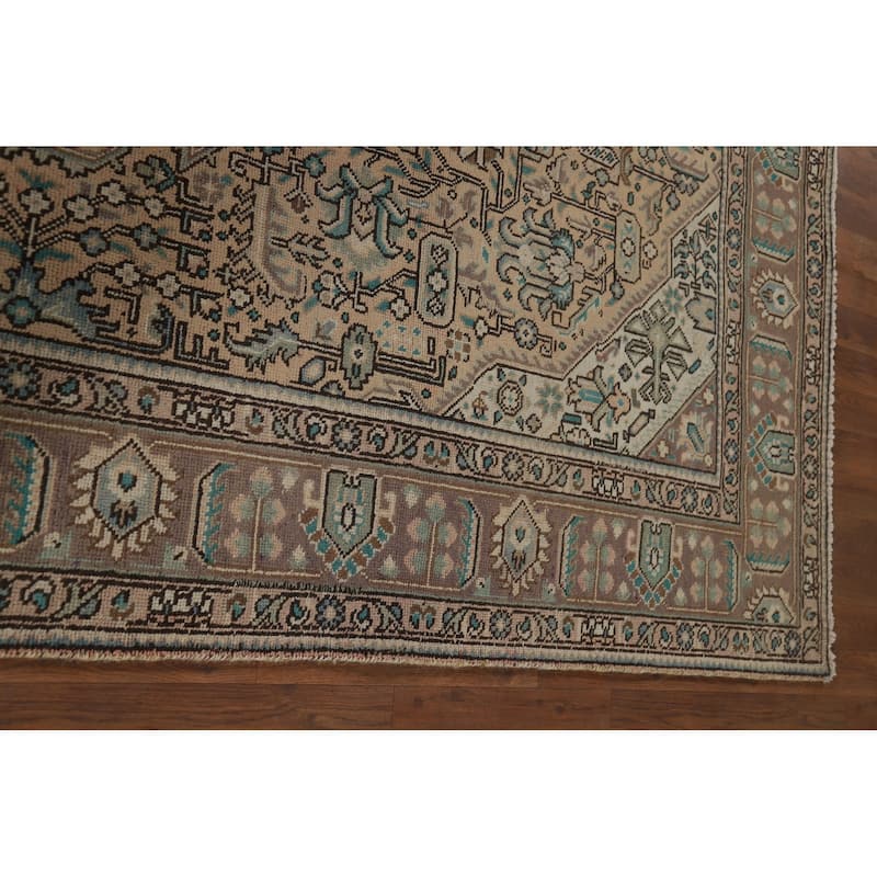 Geometric Tabriz Vintage Persian Area Rug Handmade Peach Wool Carpet - 6'5" x 9'5"