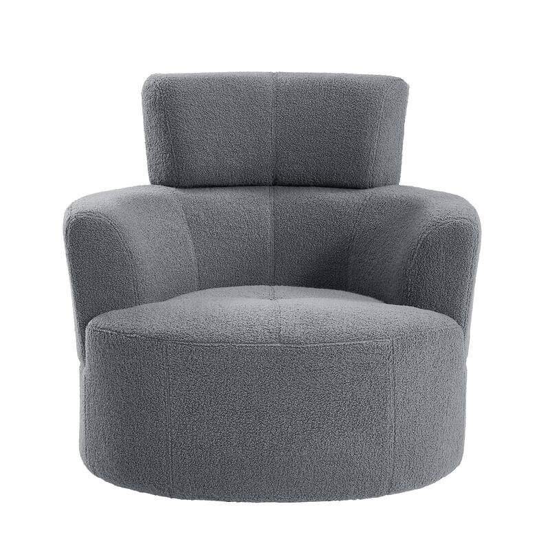 360° Swivel Chair, Upholstered Barrel Chair with Adjustable Headrest Modern Swivel Round Sofa Chair for Living Room