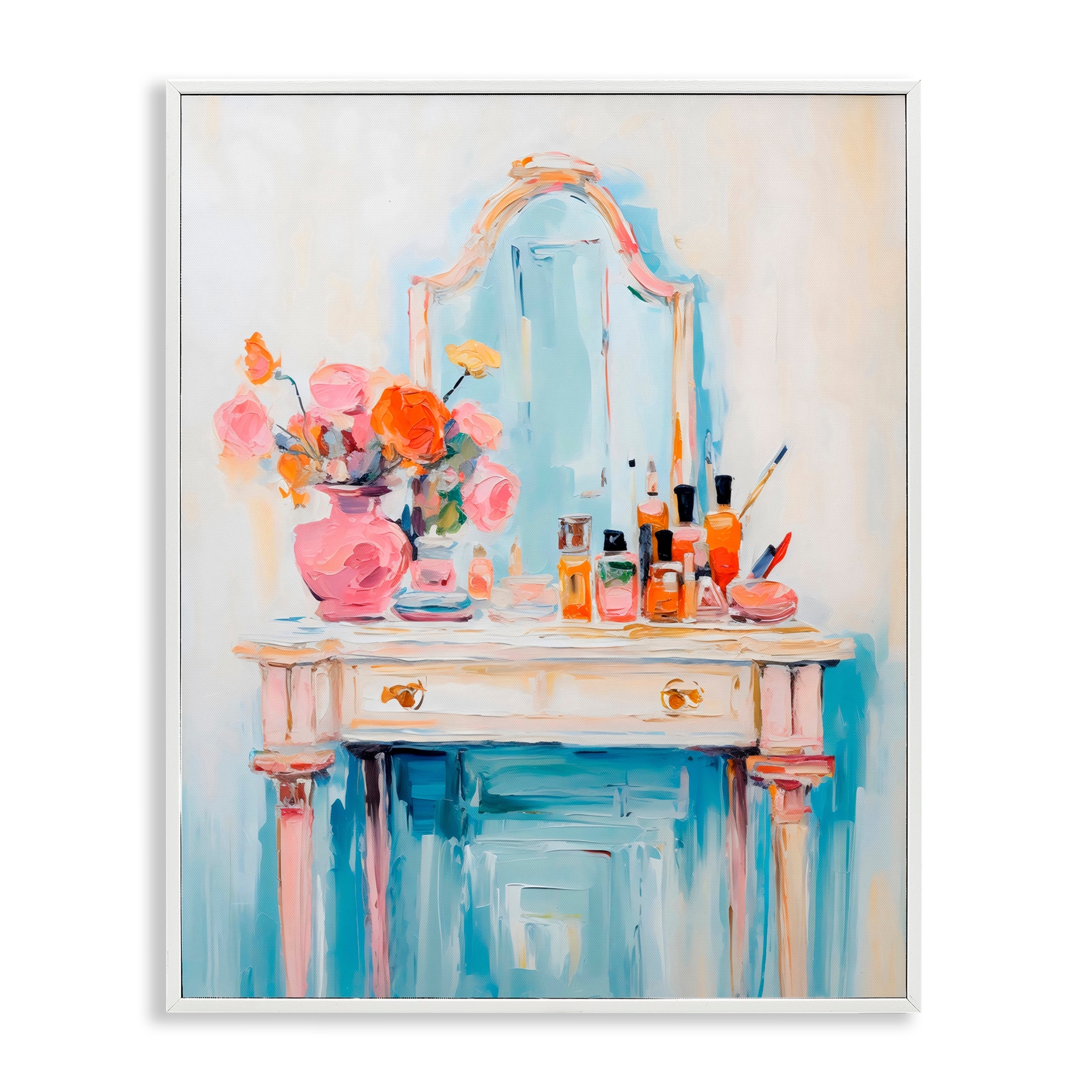 Stupell Vanity with Cosmetic Bottles Framed Giclee Art Design By Creative Studio