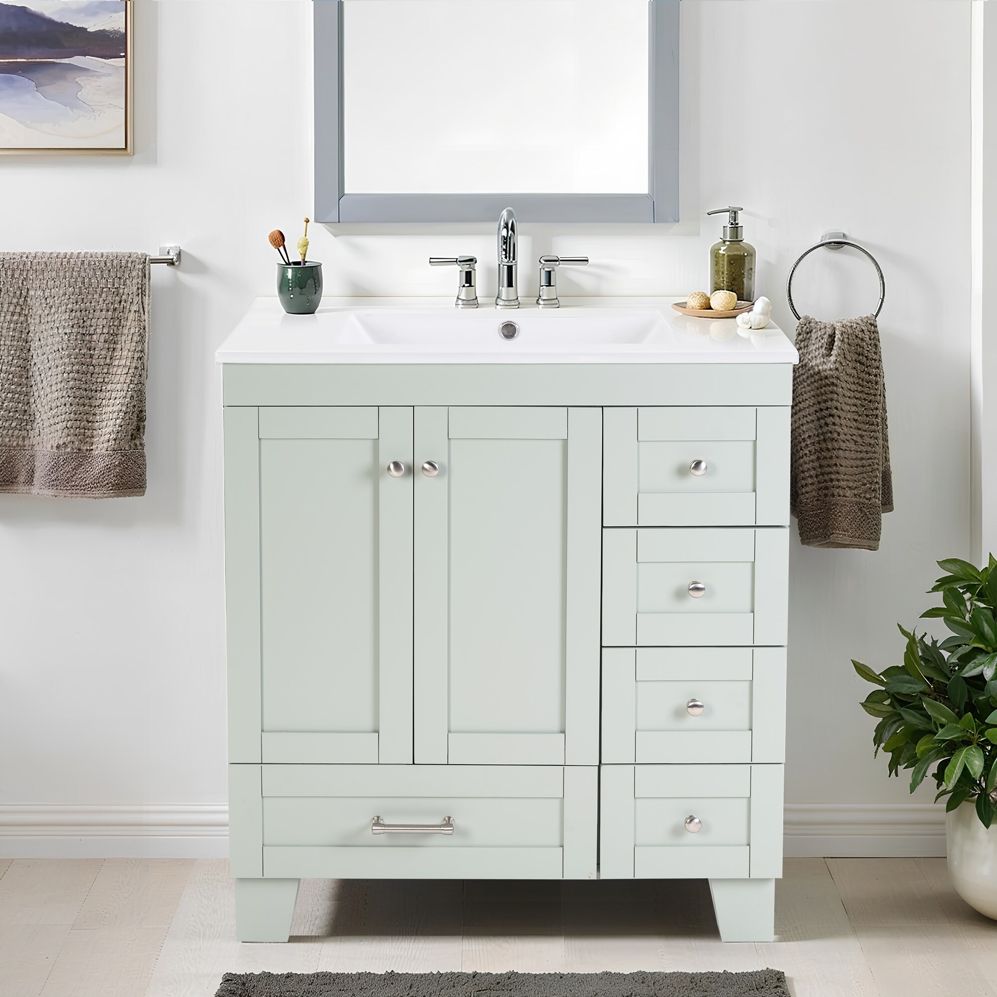 30"Bathroom Vanity with Ceramic Sink - Soft-Close Drawers, Solid Wood Frame, Multi-Organizer Storage,76x47x85cm