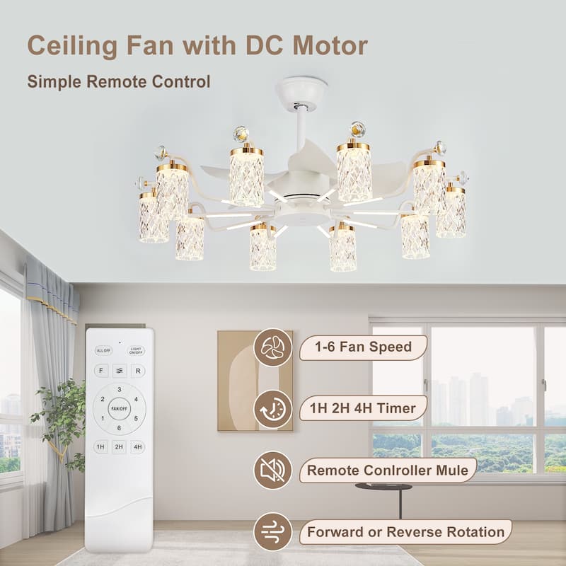 Modern Fandelier with Light and Remote, Modern luxury LED Chandelier Ceiling Fan for Living Room