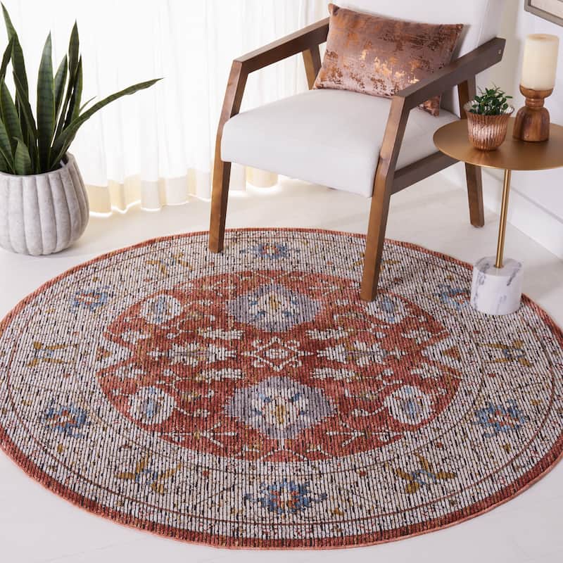 SAFAVIEH Sierra Euphemia Oriental Rug - 6' Round - Ivory/Rust