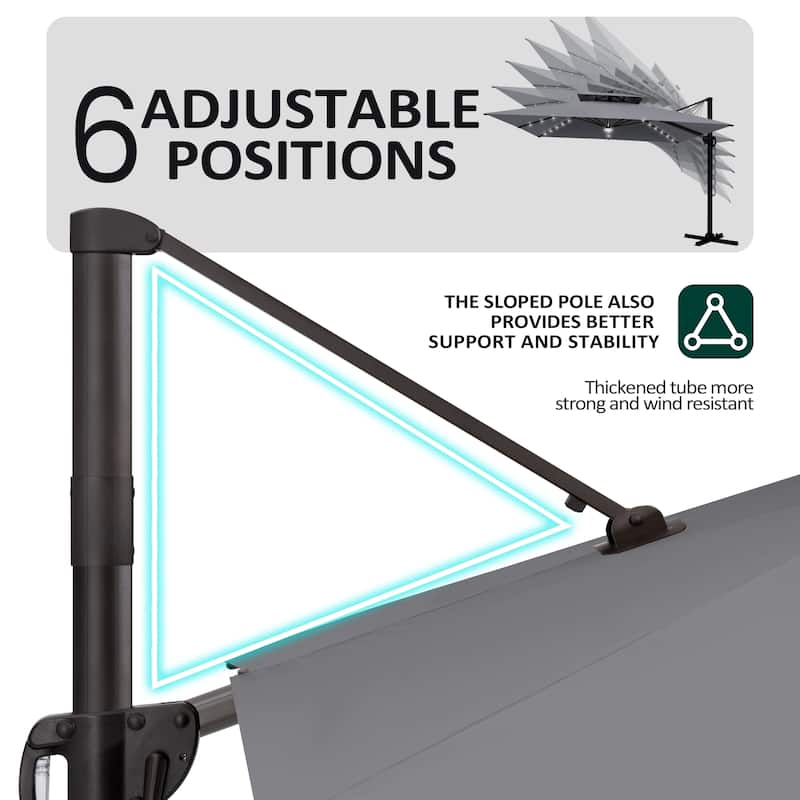 Pellebant 11 FT Square Outdoor Patio Double Top Cantilever Umbrella Solar LED Lighted with Rod Base