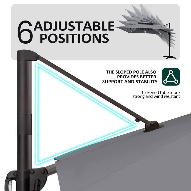 Pellebant 9x11FT Outdoor Dual Top Cantilever Patio Umbrella LED Light with HDPE Base