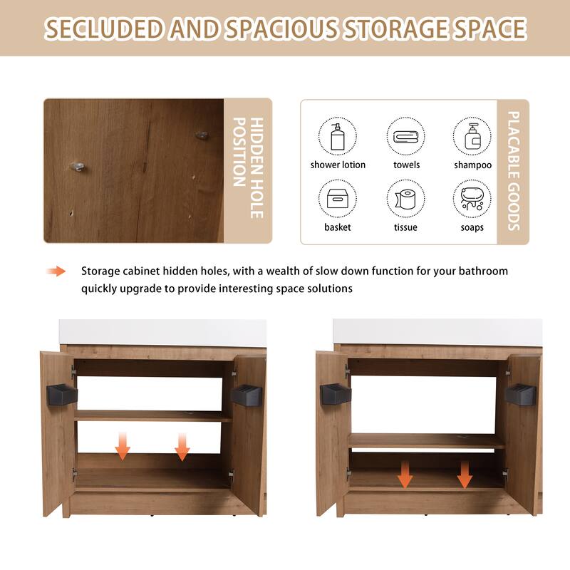 BNK 24/30/48/60 inch Freestanding Resin Sink Bathroom Vanity with Soft Close Door and Adjustable Shelf