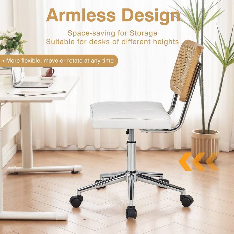 Javlergo Armless Home Office Desk Chair, Height Adjustable PU Leather Computer Task with 360° Swivel Rolling Wheels