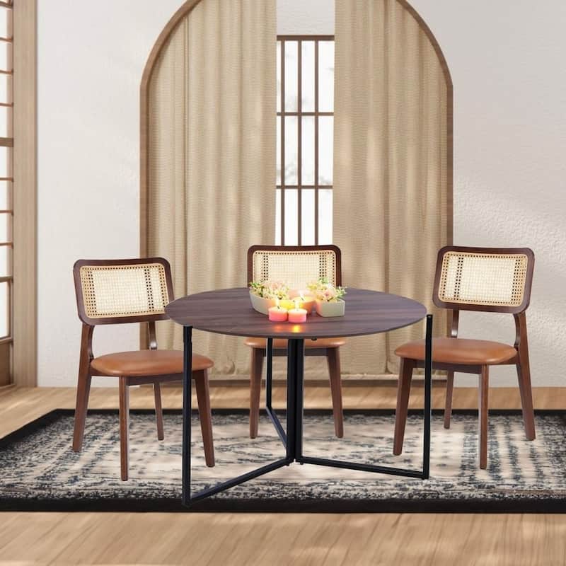 Walnut Foldable Round Trifold Table 43" Modern Multi-Use Design