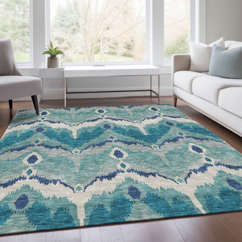 Machine Washable Indoor/ Outdoor Chantille Boho Ikat Rug