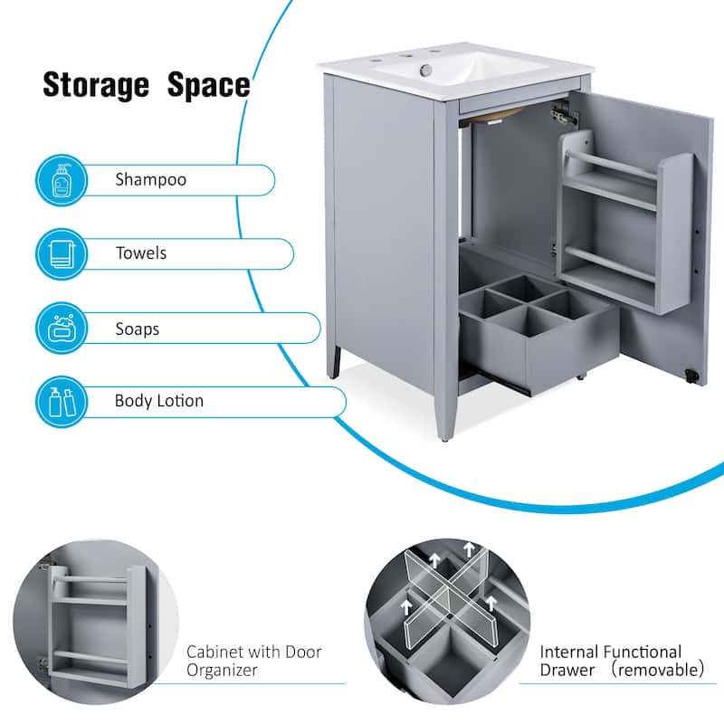 Roomfitters Bathroom Vanity with Sink, Storage Cabinet with Drawer and Adjustable Door Shelf