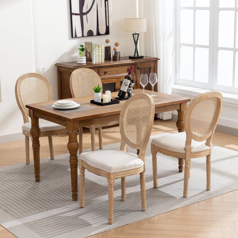 Oval Rattan Backrest Dining Chair Set of 2 Armless Side Chair
