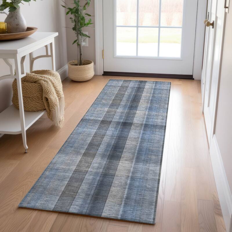 Sax Plaid Weather Resistant Blended Style Outdoor Rug
