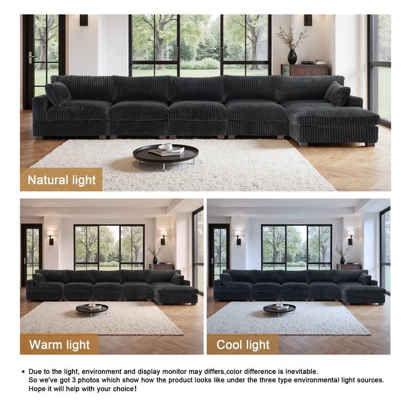 Cloud-Like Flannel Fabric Modular Sectional Sofa with Ottoman
